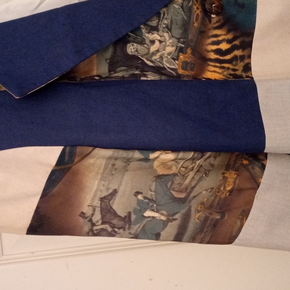 George A Ltd Unique Colorblock Linen/Poly Blazer W/ Hunting Scene Pattern - Picture 5 of 12